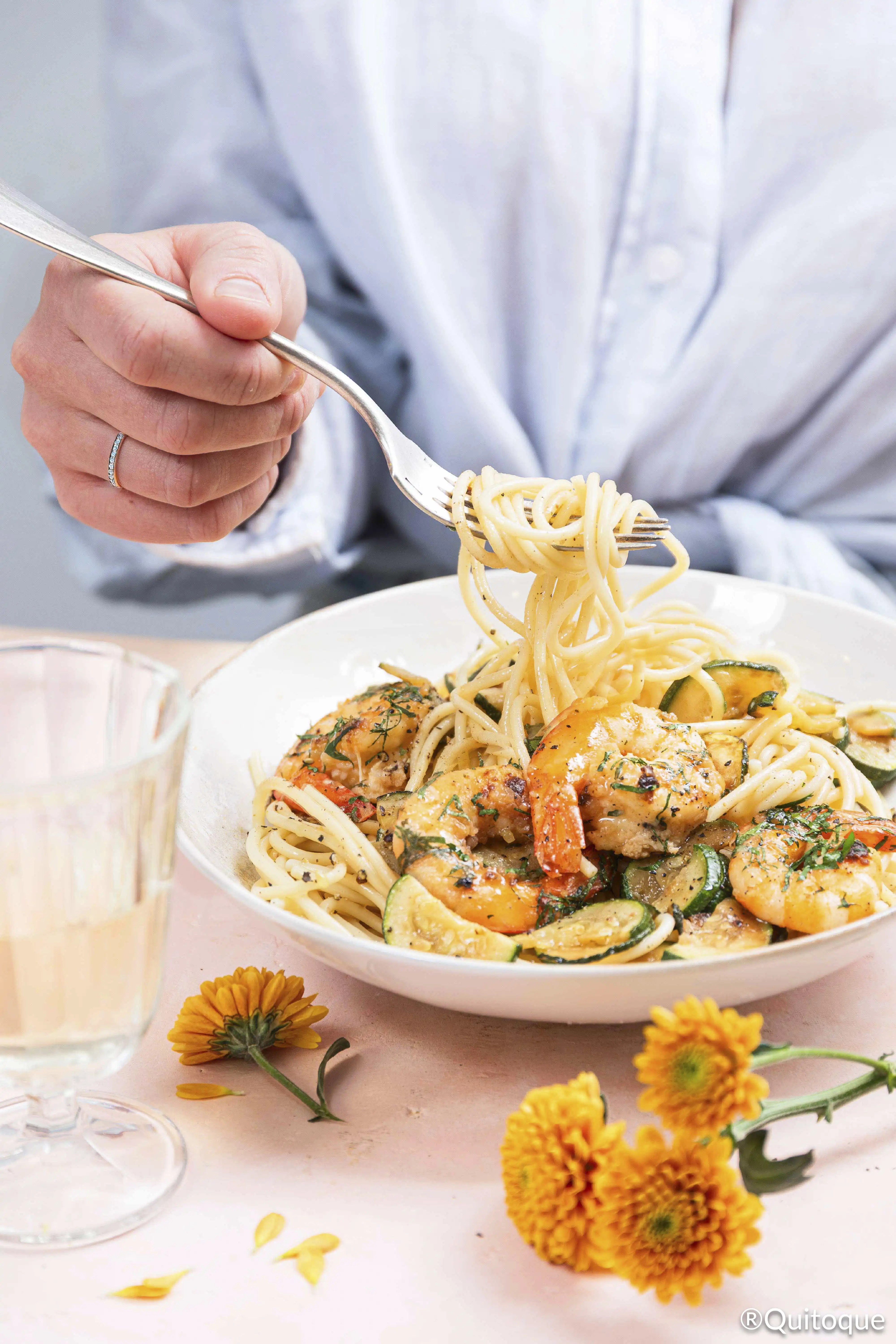 Recette Quitoque : Spaghettis crevettes et courgette